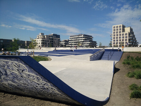 Street section of skatepark in Zeeburgereiland, Amsterdam