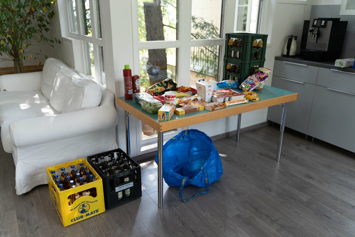 Table with Snacks and Drinks for the Orga Team