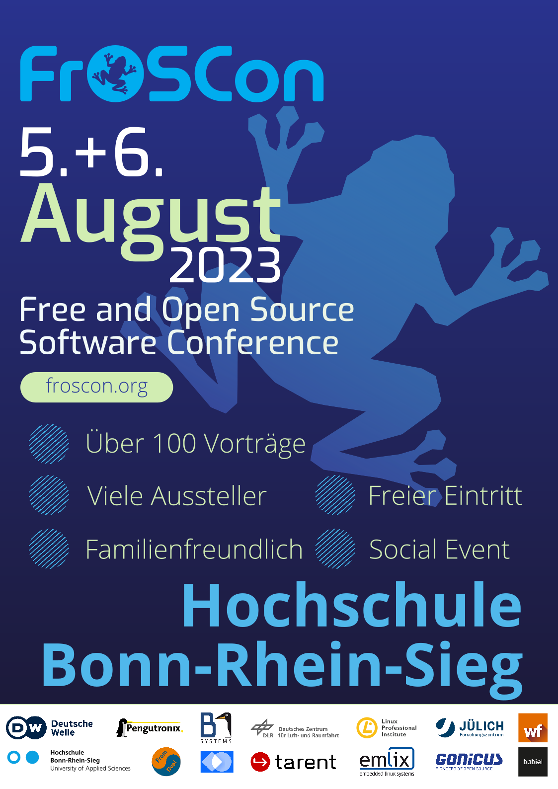 Poster für FrOSCon am 5. und 6. August (Dark Version)