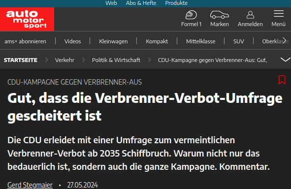 Screenshot des Titelteils der Webseite https://www.auto-motor-und-sport.de/verkehr/kampagne-cdu-gegen-verbrenner-verbot-kommentar/.

Text: 