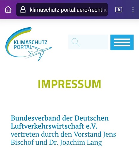 Das Impressum des Klimaschutzportals.

Bundesverband der Deutschen Luftverkehrswirtschaft e.V.