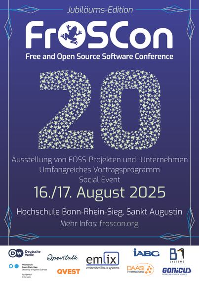Poster der 20 Jahre Jubiläums FrOSCon