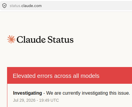 Meldung von status.claude.com "Elevated errors"